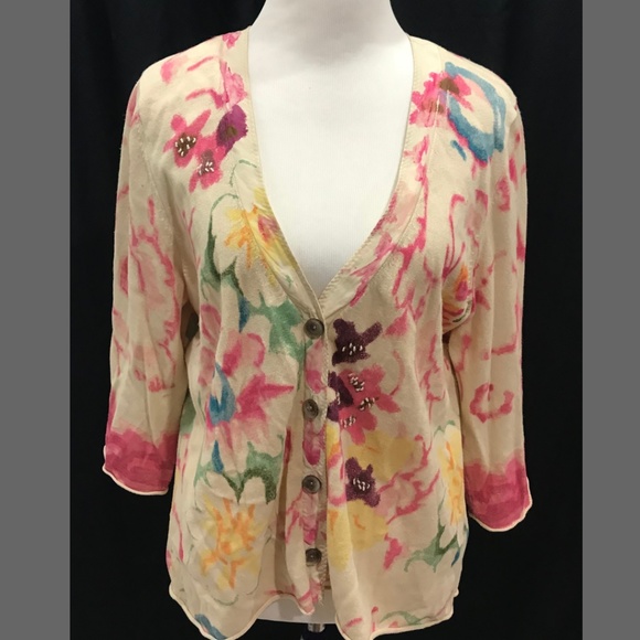 J. Jill Sweaters - J Jill Size L Floral Cardigan Sweater Watercolor